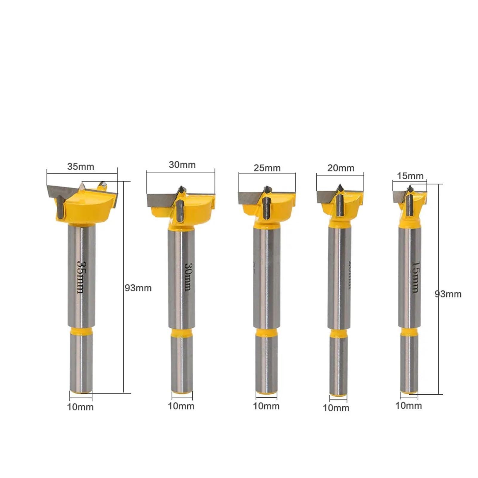 Set di 5 punte for trapano for cerniere, for carpenteria, legno, finestre, fori, trivella, foratura in legno, diametro 15, 20, 25, 30, 35 mm