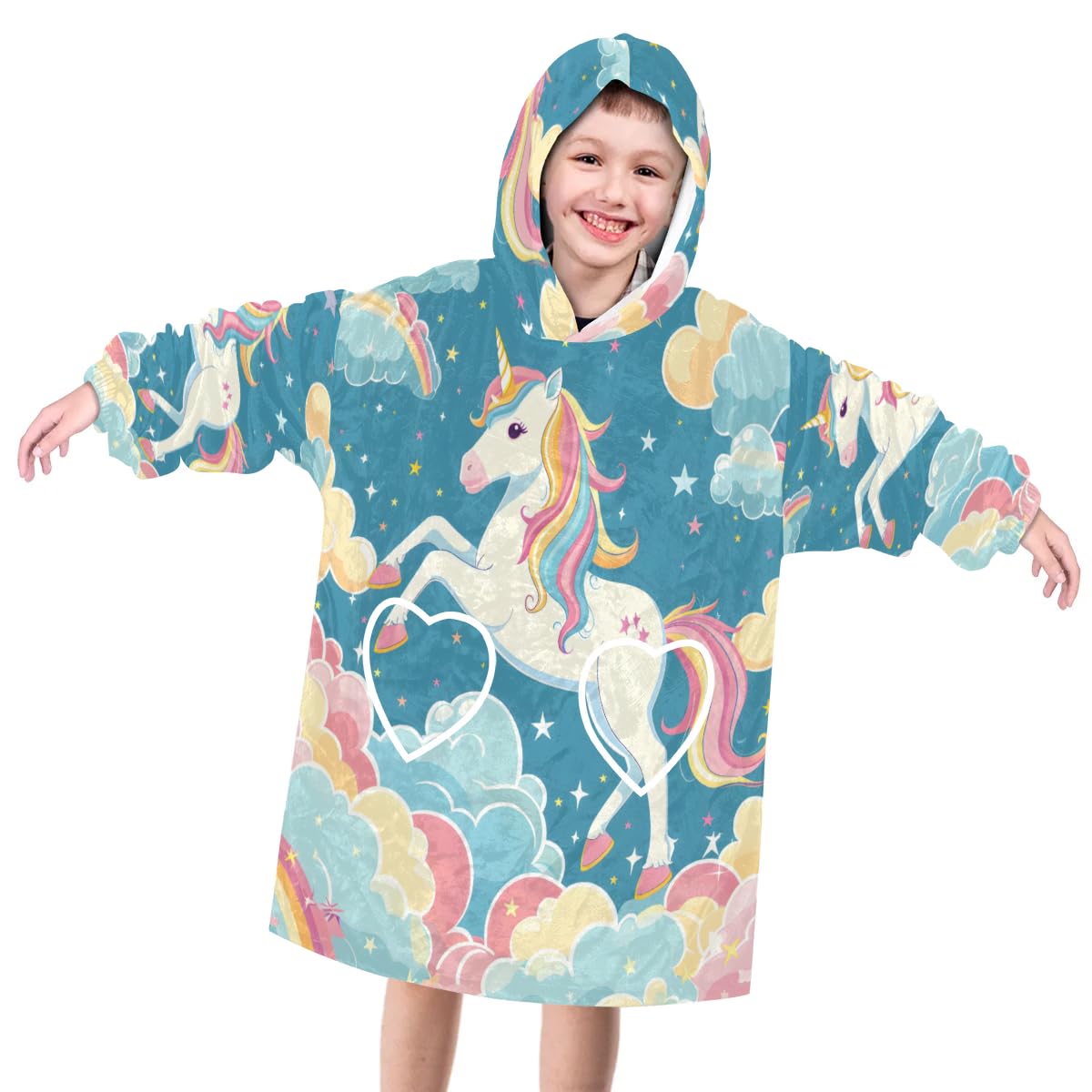 Pardick Wearable Blanket Hoodie for Kids, Companion Horse Fleece Sweatshirt Blanket Oversized Blanket Sweatshirt with Pocket Flannel Warm Hooded Blanket 6-10 Year Old Girl Boy Gift, One Size