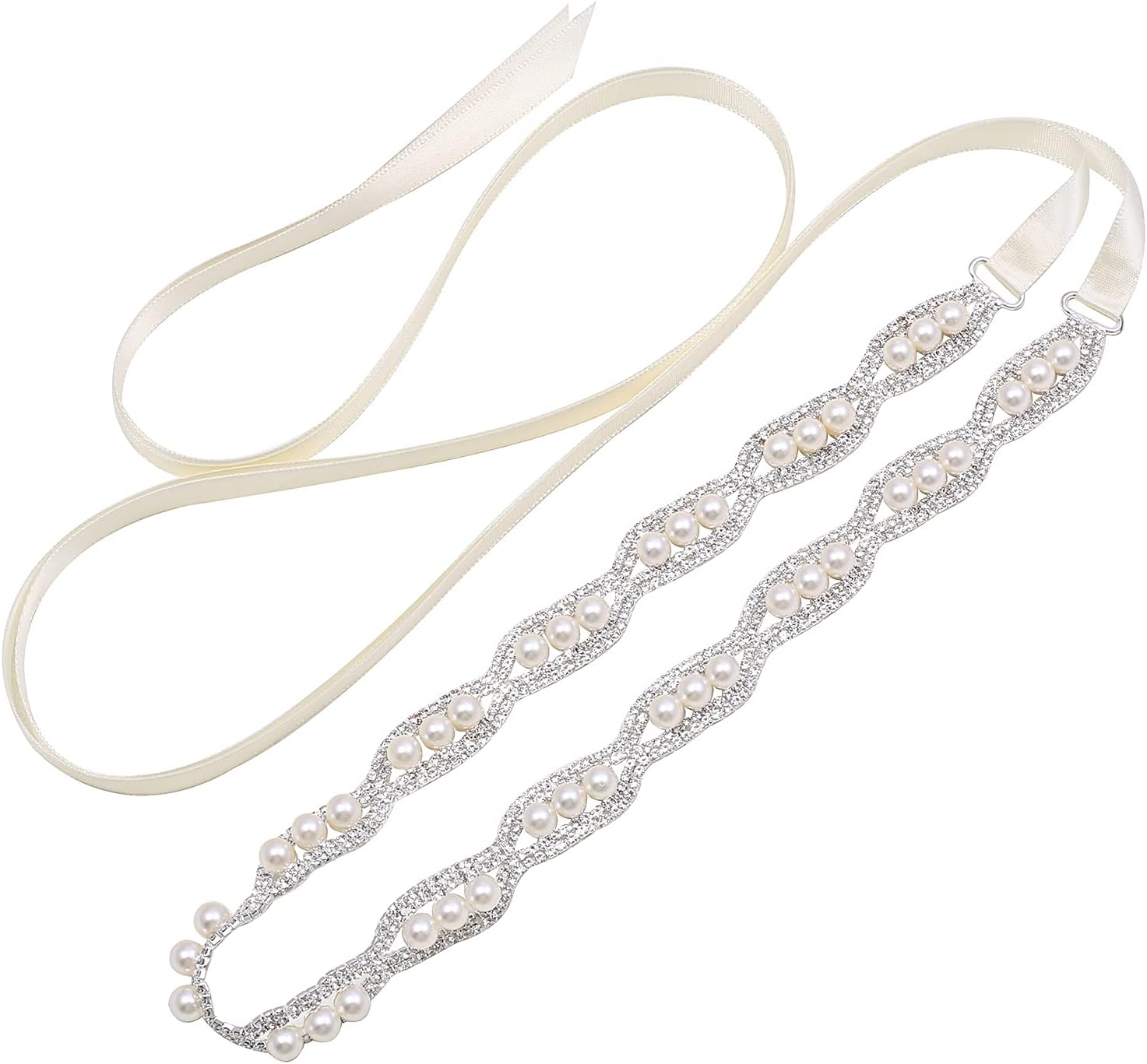 Thin Crystal Wedding Belt Sliver Bridal Belt Bridesmaid Sash with Pearls Rhinestones for Women Dress Accessories