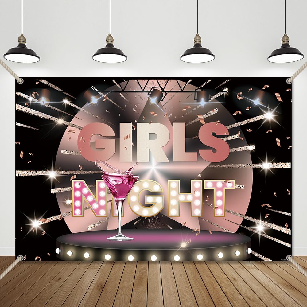 Crefelimas Black and Pink Girls Night Photography Backdrop Rose Gold Bridal Shower Background Stage Selfie Girls Party Decorations Carnival Sleepover Crazy Night Copper Grommets Banner