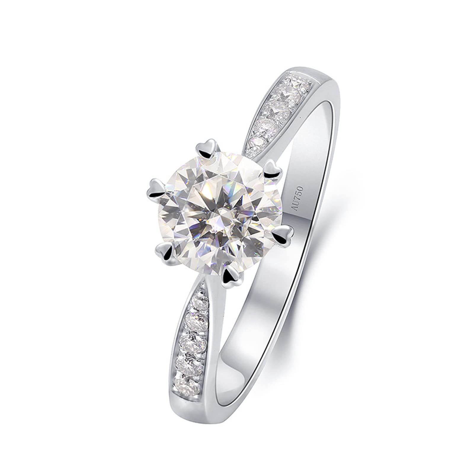 KnBoB Anillos de boda, alianzas de boda, anillo de oro blanco de 14 quilates/18 quilates, 6 garras de 1 ct moissanite con circonitas