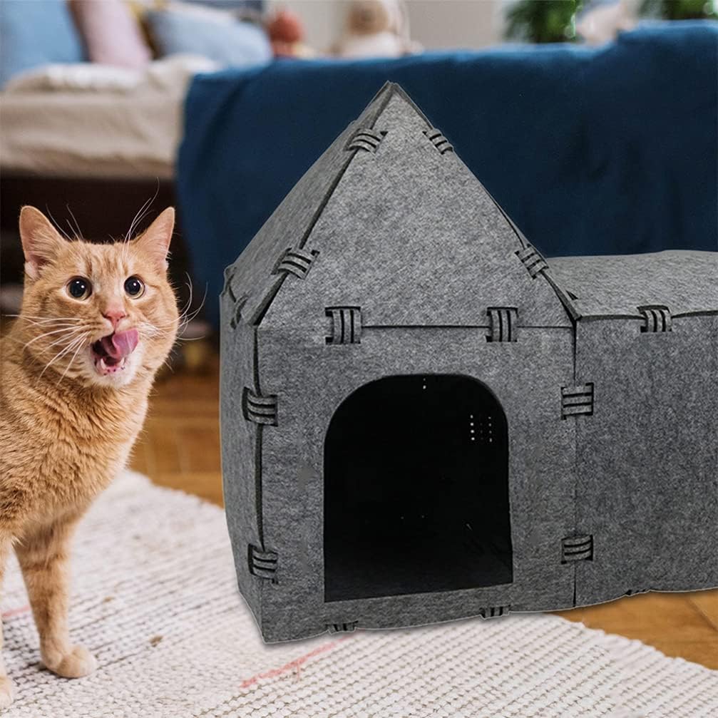 balacoo Felt Cat Tunnel House Creative Pet Plaything Indoor Cat Housing Compact Design Bright Colors for Enrichment Exercise Felt Material Relax