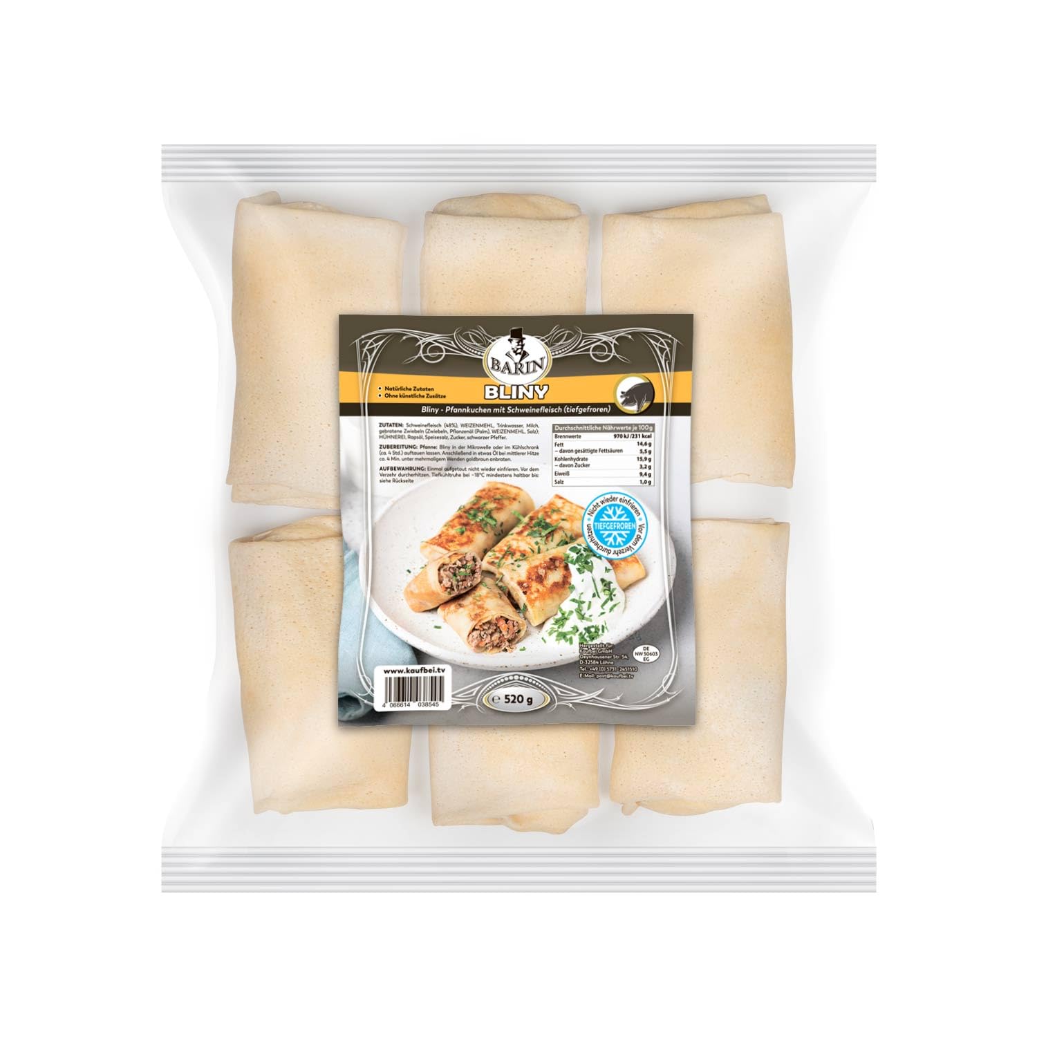 BARIN Maslenitsa Set 1940g Bliny und Piroschki 4 Sorten Tiefgefrorene Russische Spezialitäten mit Schweinefleisch Quark Kartoffel Weißkohl