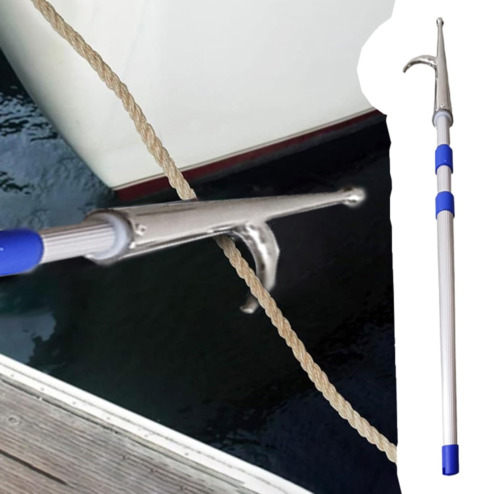 Mezzo Marinaio per Barca Gancio per Corda di Attracco 100-600 cm, Asta Leggera per Spingere e Tirare un Gancio per Barche, Ganci di Ormeggio per Nautica, Pesca, Kayak(100cm/40")