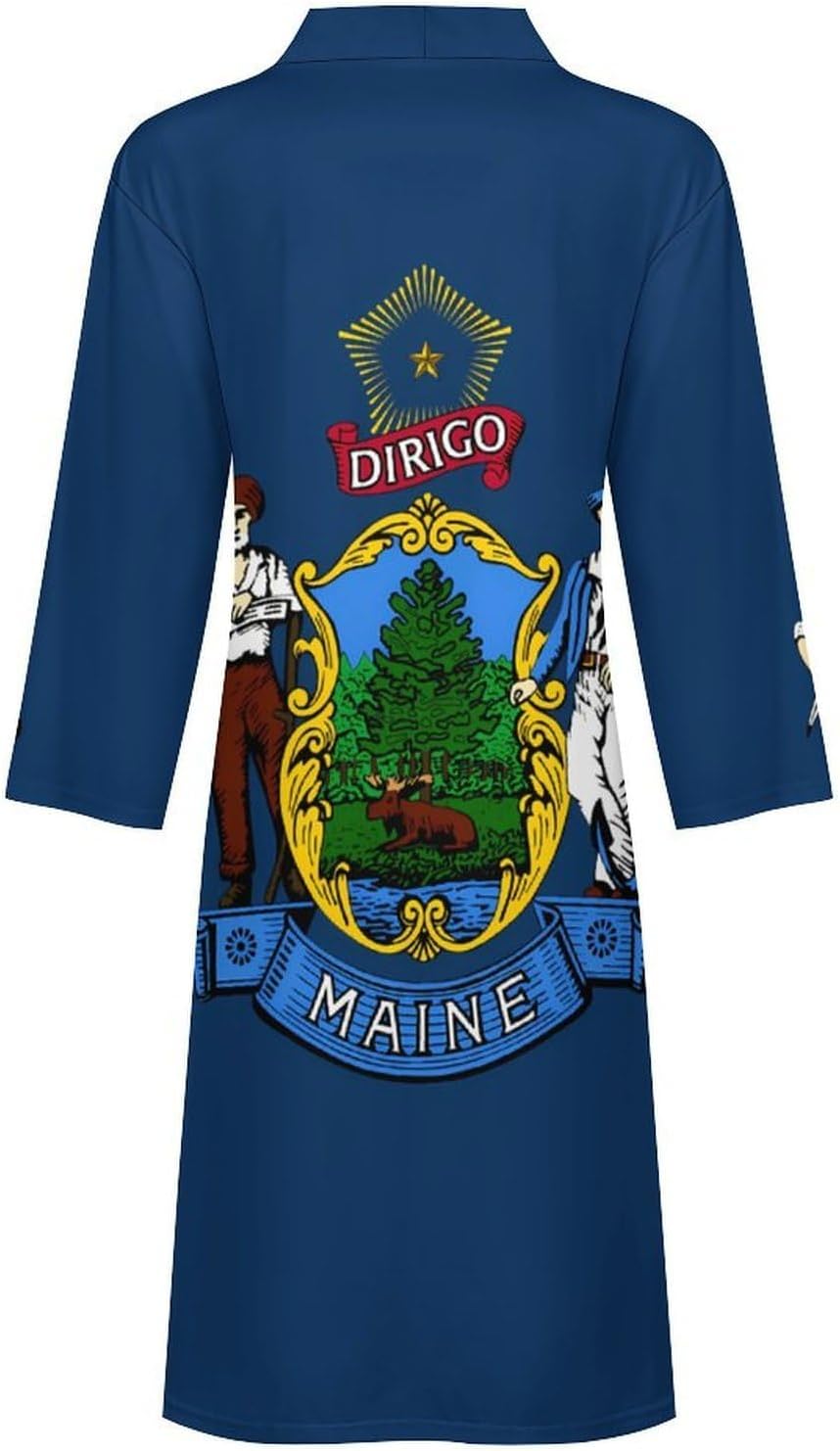 Flag of The State of Maine Mens Robe Long Bathrobe for Women Bath Robes Lightweight Soft Printed Sleepwear