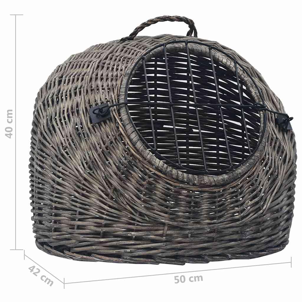 Katzen-Transportkorb aus Weide Grau 50x42x40 cm für Katzen, Stabiler Weidenkorb für Reise und Transport