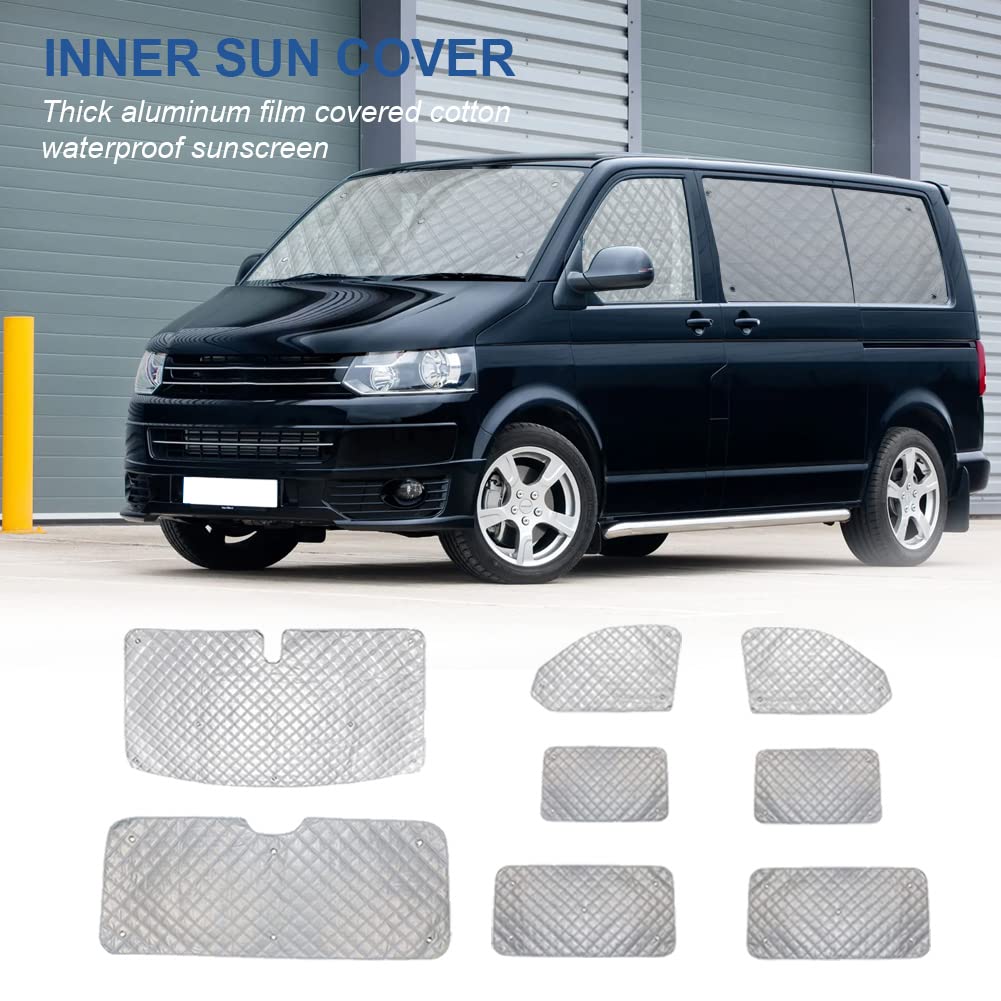 Opaltool 8-Piece Car Sun Protection Sun Protection Cover Internal Thermal Roller Blind Set Folding Windscreen Cover Replacement for VW T5 T6