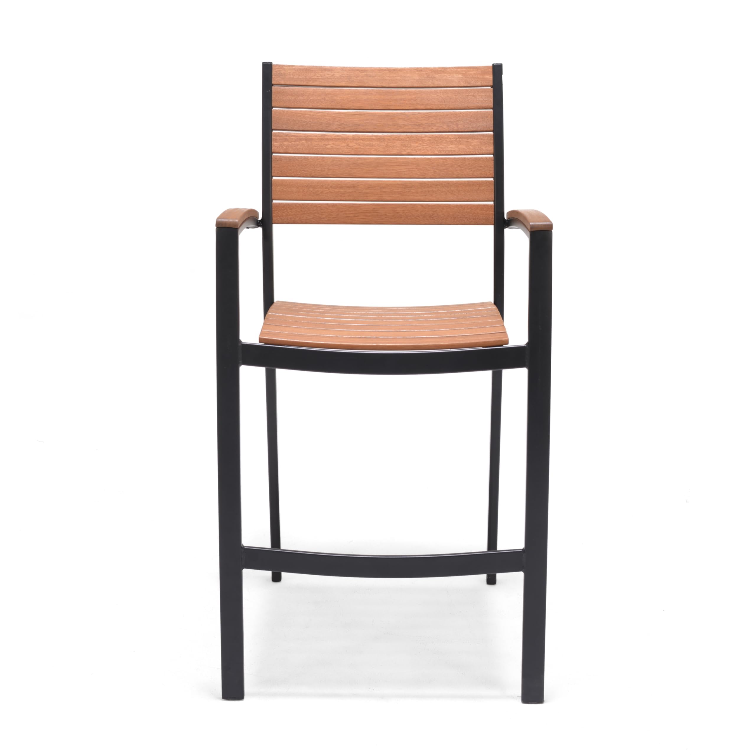 METRO Professional Sgabello da Esterno con Braccioli Lynx, Alluminio/Legno di Eucalipto, Sedia Impilabile, Ideale per Ristorante e Giardino, Marrone/Nero