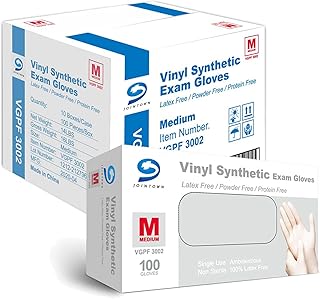 Jointown Basic Medical Vinyl Exam Gloves Disposable Latex Free Medium, Powder-Free, Clear Food Safe Gloves, Vgpf3002, (Case of 1,000) Medium