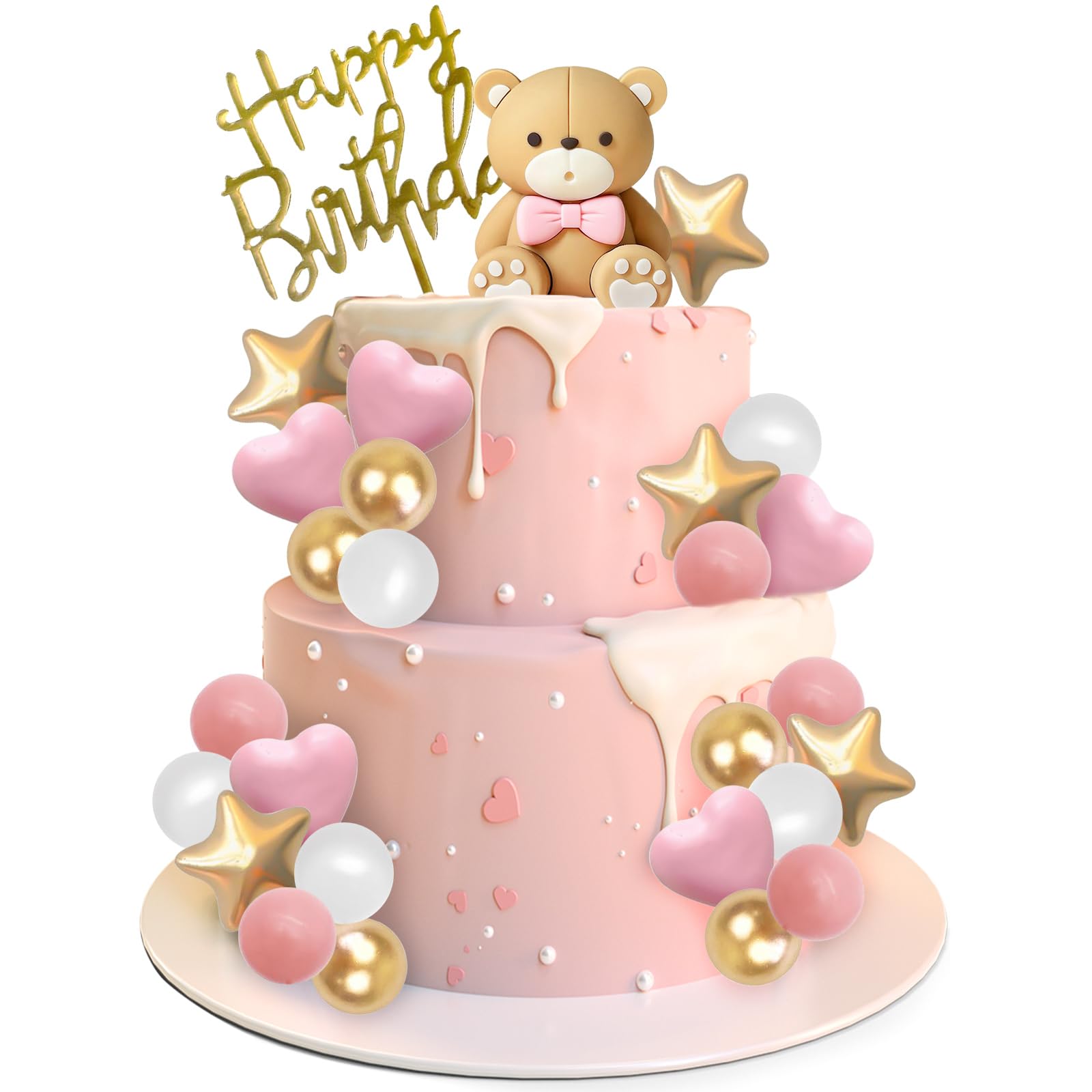 Topper per torta con orsacchiotto marrone LaVnety Decorazione per torta arcobaleno Boho per la festa di compleanno  15