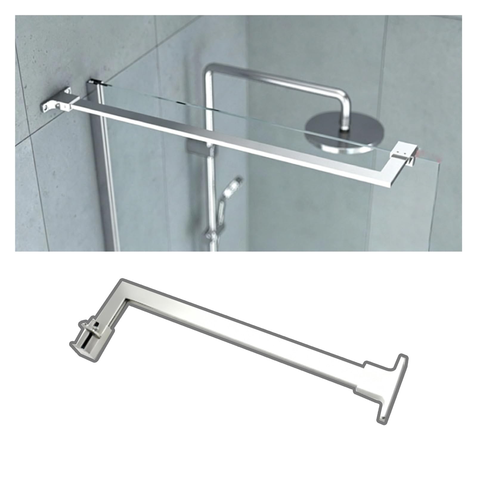 CHZDPP Black/Silver Glass Support Rod for 0-50 mm Panel, L-shaped Shower Fixed Support Arm, Glass Partition Stabilizer Support Bar for Hotel/Gym/Bathroom(Silver,27.6in/700mm)