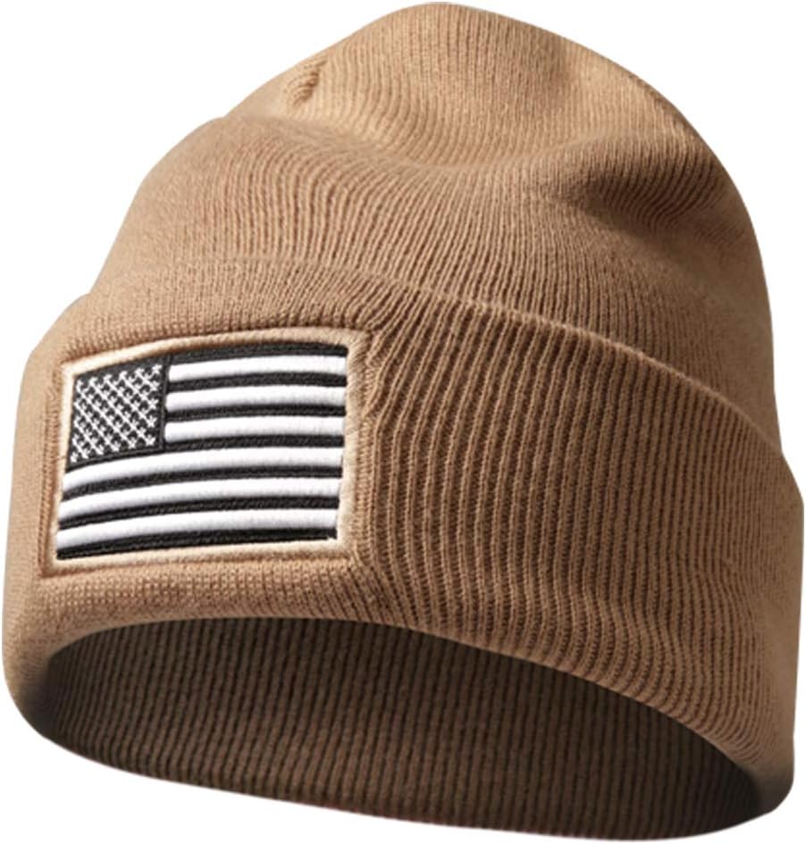 MIRMARU Men’s US American Flag Embroidered Folded Cuff Skull Beanie Cap – Comfortable Stretchy Warm and Cozy Winter Hat