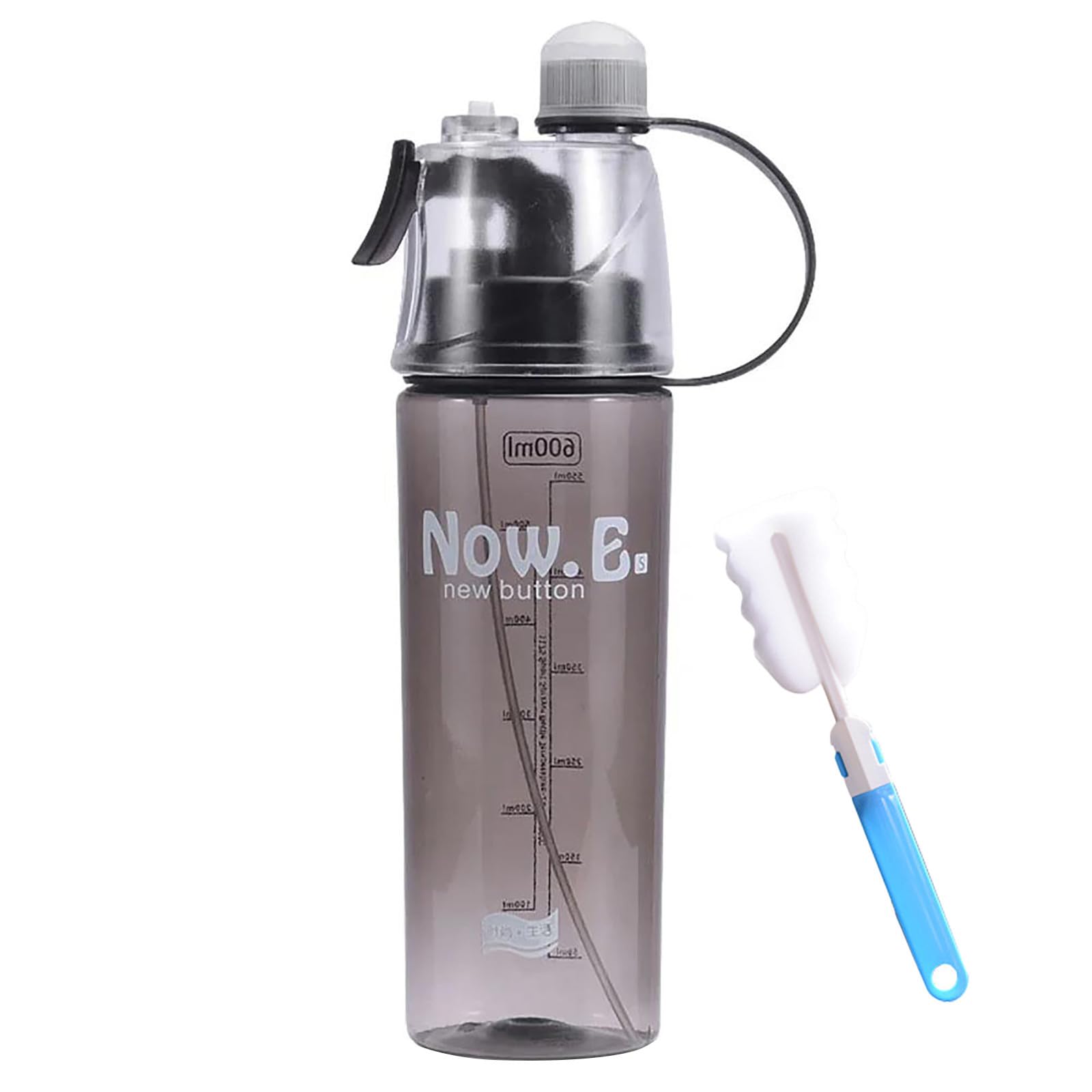 600ml Sports Portable Spray Water Bottle Click Mist Water Cup Leakproof Bottle with Straw & Cup Brush,Plastic Drinking Bottles Friendly Materials for Teenager,Adult,Outdoor,Cycling — image 1