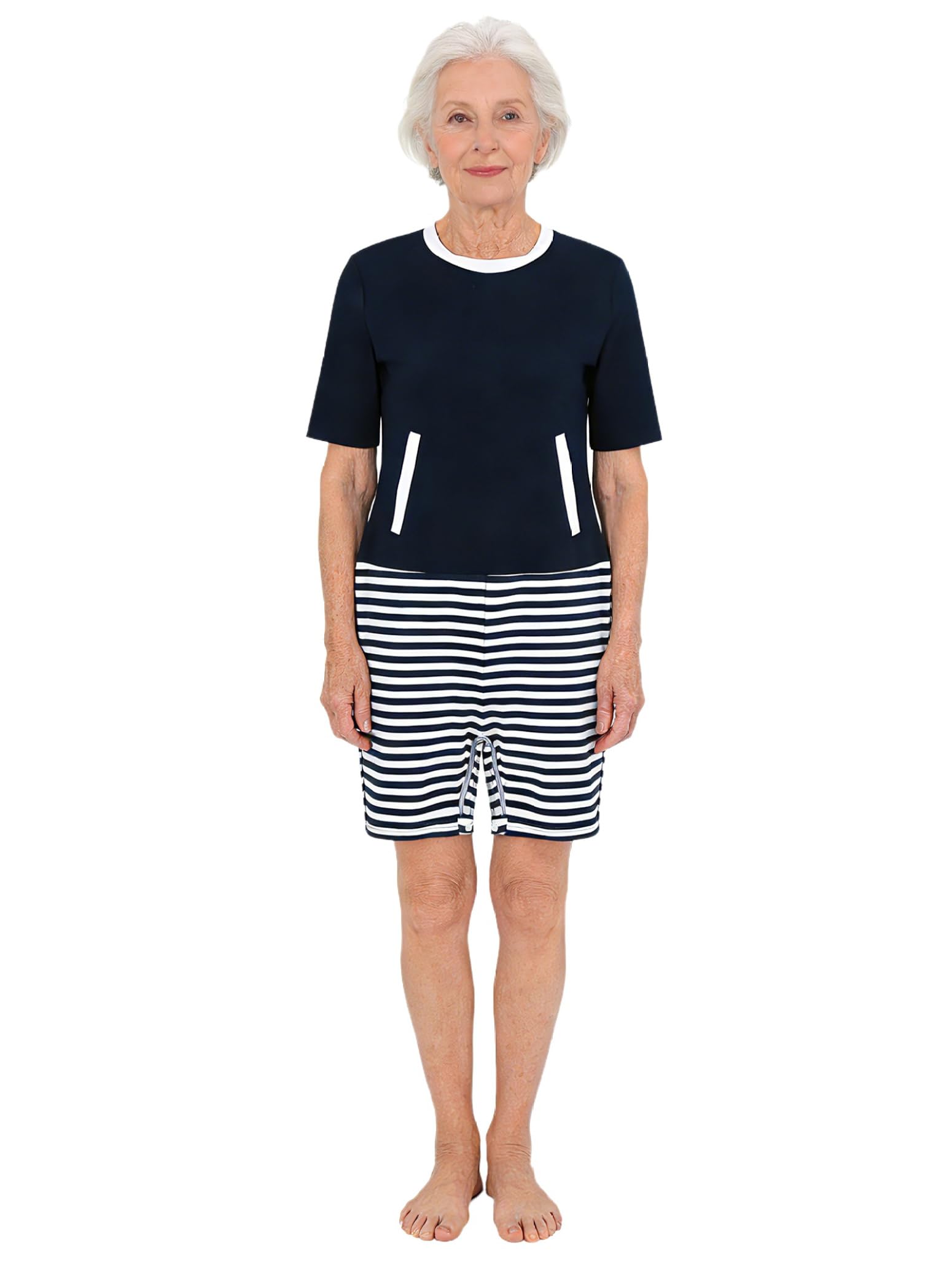 Combinaison Short Pyjama Sanitaire Femme Grenouillère Body Personnes Âgées Alzheimer Body À Fermetures Eclair