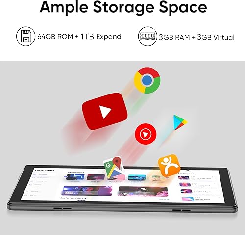 Miniatura 4 de Tableta 10 pulgadas Android 15 Tabletas, 3GB RAM 64GB ROM 1TB Expand, procesador Quad-Core, pantalla táctil LCD 1280x800, WiFi 5, cámara dual,