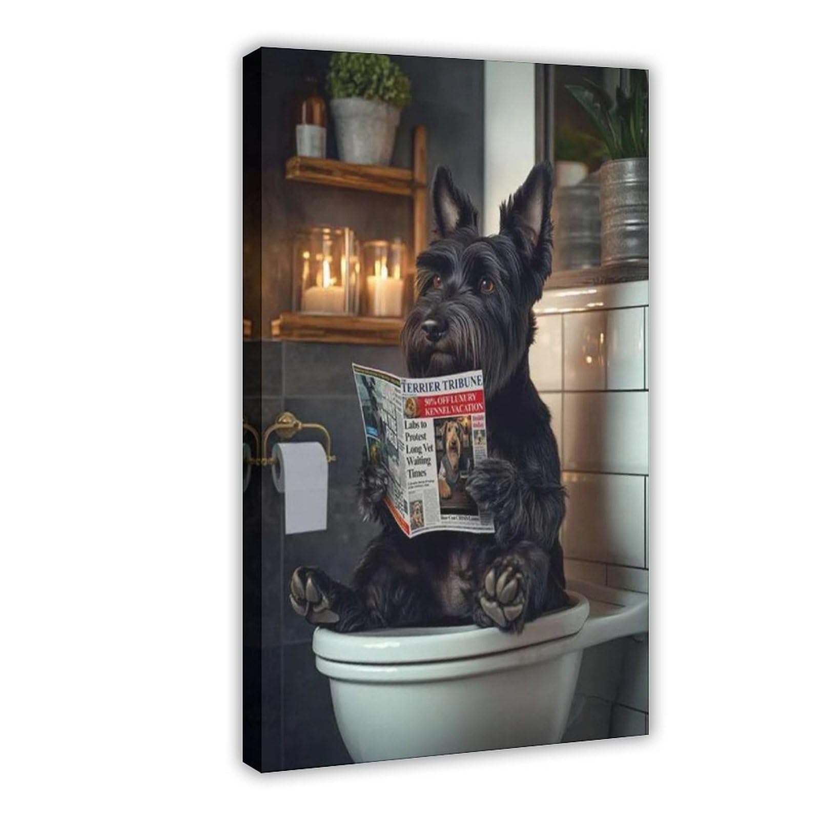 BNCEDJK Scottish Terrier on The Toilet Canvas Poster Bedroom Decor Landscape Decor Gift 12x18inch(30x45cm)