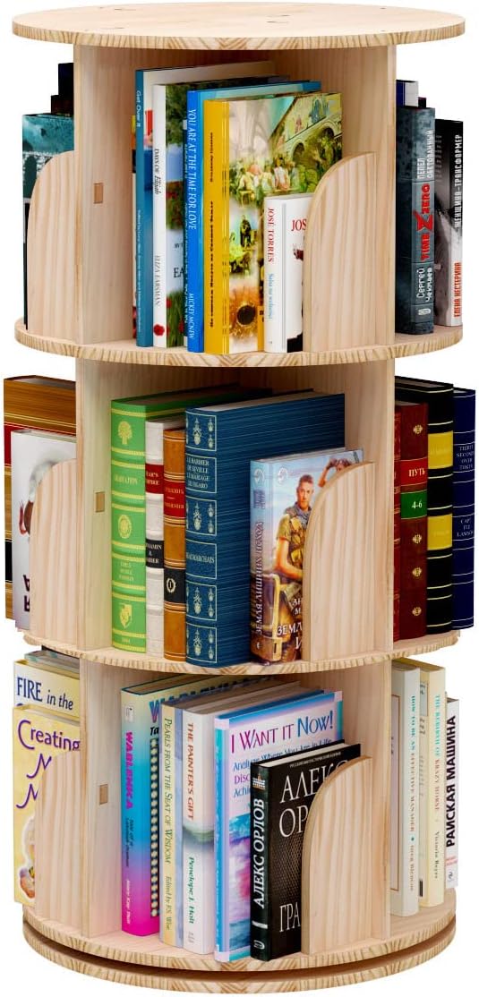 Lexza Bookshelf for Kids,3 Tier 360° Rotating Stackable