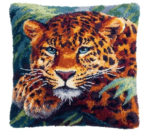 FWRTYCB Latch Hook Pillow Kit Cheetah Crochet Yarn Hooking Pillowcase