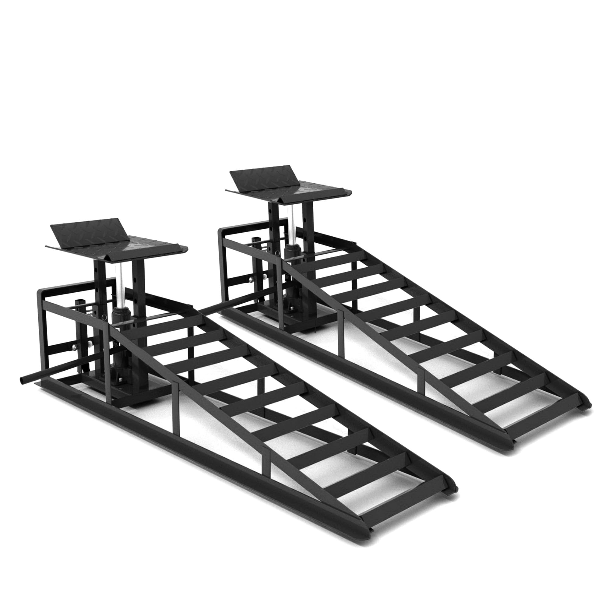 Juego de 2 rampas para coche con gato hidráulico y ruedas, capacidad de carga 5T (5000 kg), altura regulable 23 – 36 cm, plataforma elevadora para cambio de aceite y garaje, rampas de gato portátil