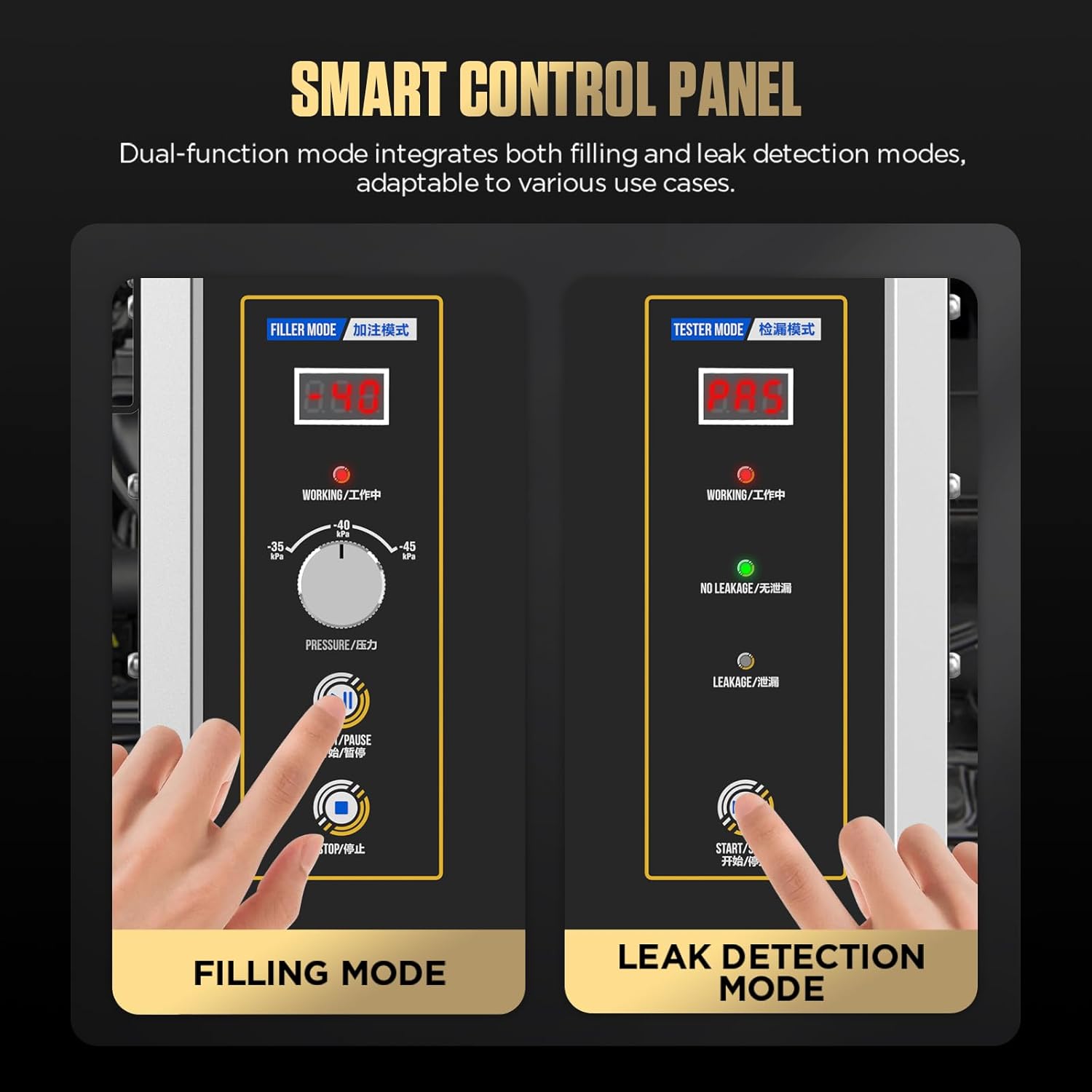 QPKING Cooling System Tester & Filler, SC301 Dual-Mode Vacuum Coolant Refiller Kit with 3 Pressure Levels & Leak Detection, for Cars Trucks SUVs, Includes 3 Adapters