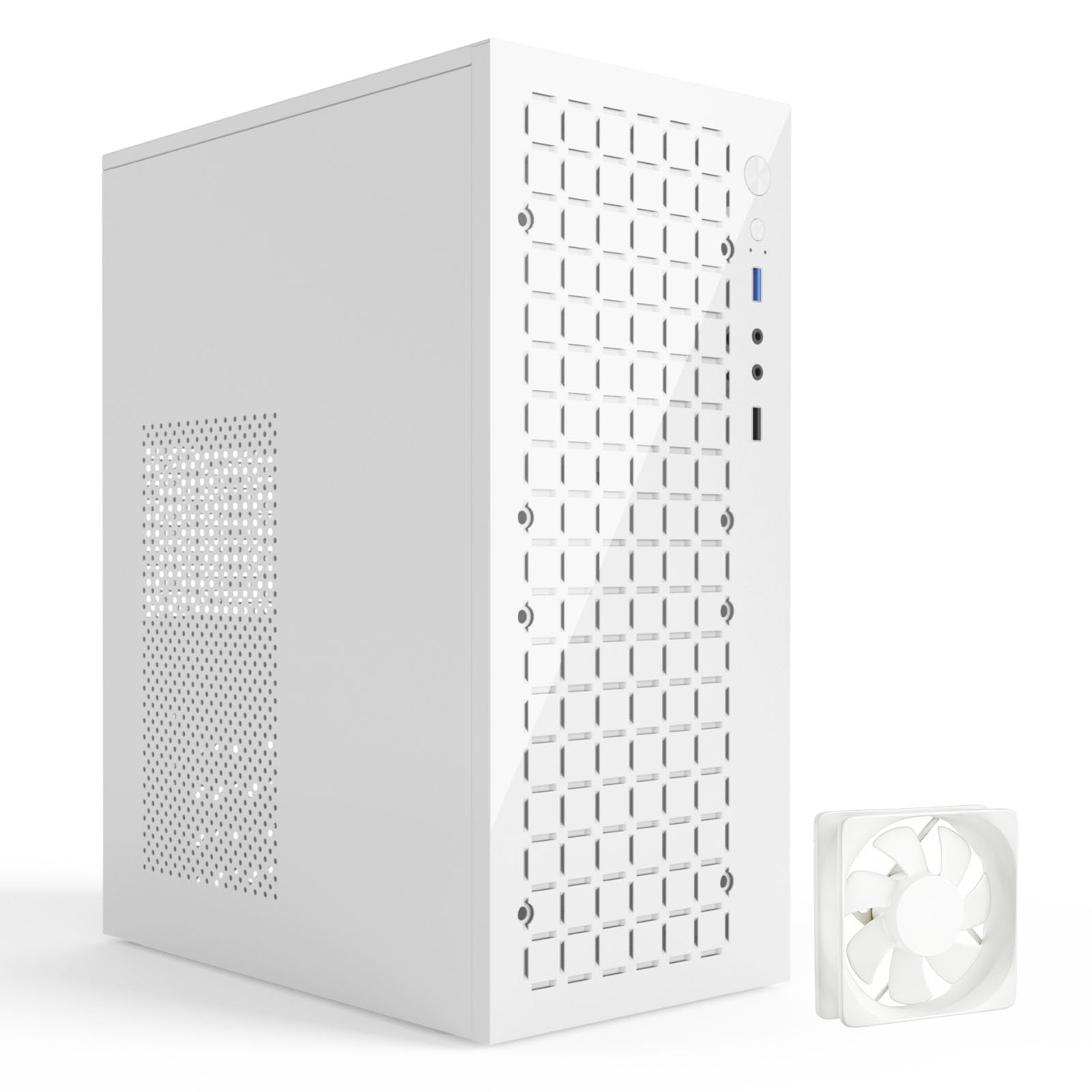 High Airflow Micro ATX PC Case - Support MATX, Mini-ITX, Slim With USB2.0x2 I/O Port, White Without Fans