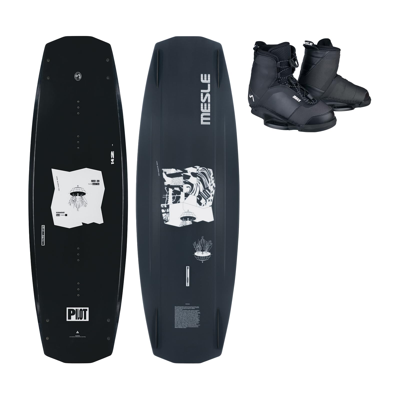 MESLE Wakeboard Set Pilot mit Maxx Bindung, Profi Wakeboard für Boot & Seilbahn