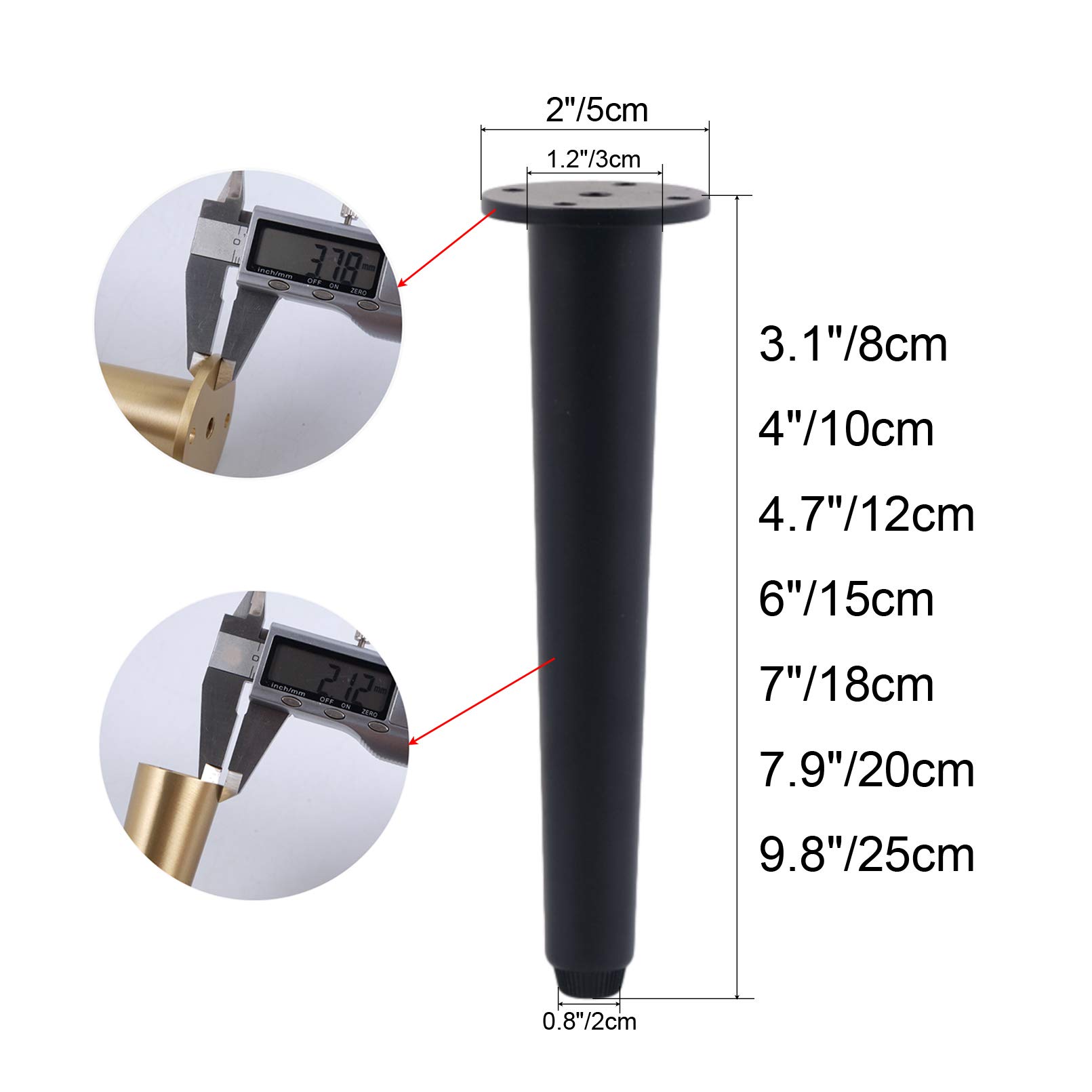 Generico Gambe per Mobili Piedini per Tavolo in Ottone Piedini di Supporto Protezioni per Pavimenti in Rame Puro Funzione Silenziosa 4 Viti Regolabili/in Ottone Antiscivolo (Nero 10 Pollici/25 cm)