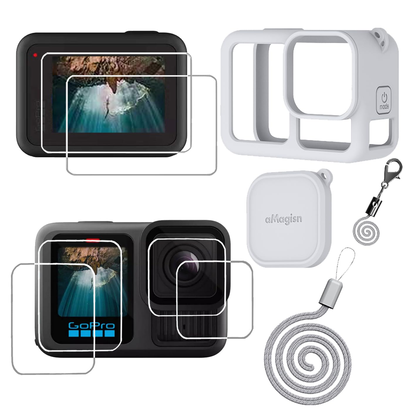 debous Hero13 Black Silicone Protective Case Bag Screen Protector for GoPro Hero 13 Black Hero13 Black,Glass Screen Protector Soft Rubber Cover (Grey)
