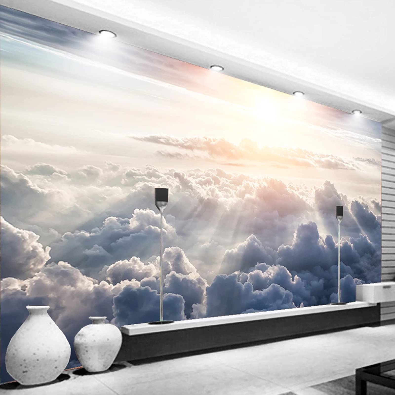 Papier peint lever de soleil 3D auto-adhésif en PVC pour décoration murale du salon
