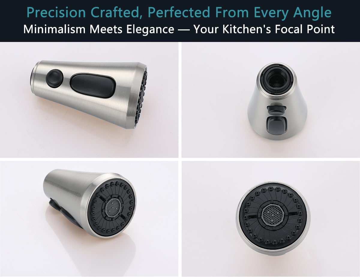 Kitchen Faucet Head Replacement, Pull Down Spray Nozzle with 9 Adapters, 3 Function Sprayer for Kitchen Sink, Brushed Nickel, Fit for Most Faucets