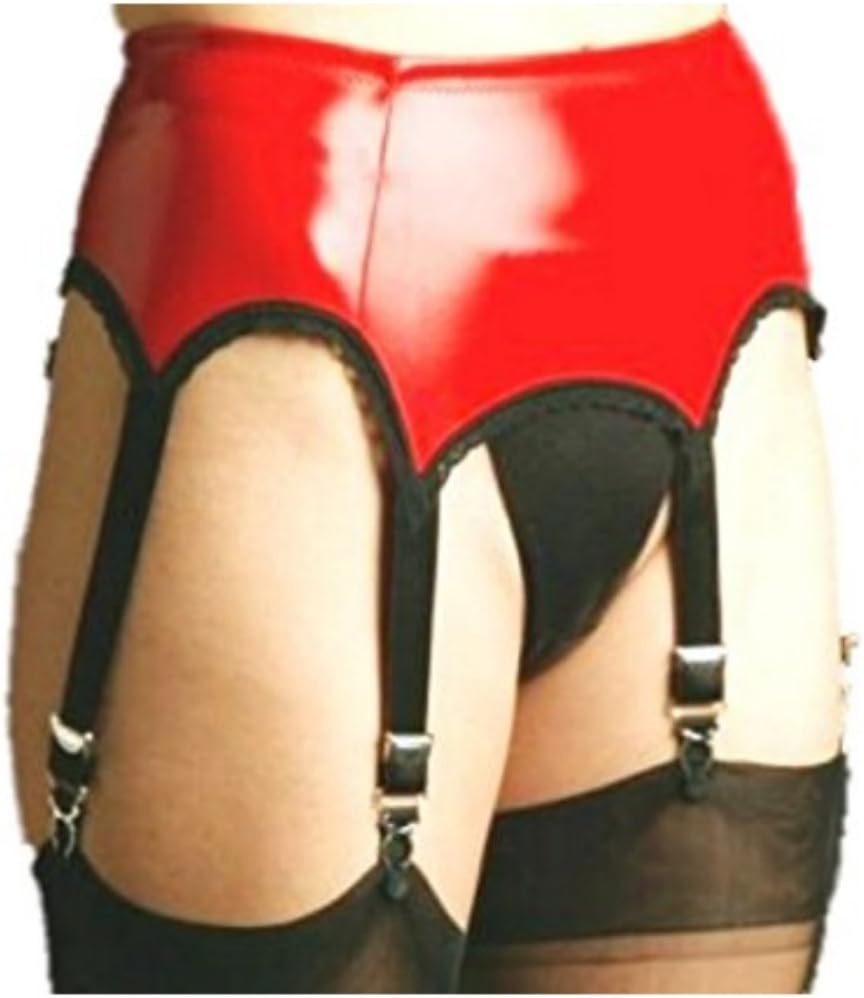 Womens PVC 6 Suspender Belt Red