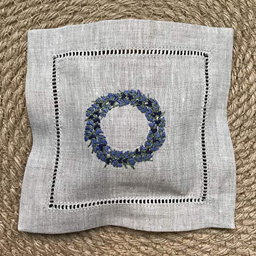 Hand Embroidered Lavender Pillow Sachet Bag “Lavender Crown” Natural Linen Cushion 6"X6", Set Of 3 #TOP3