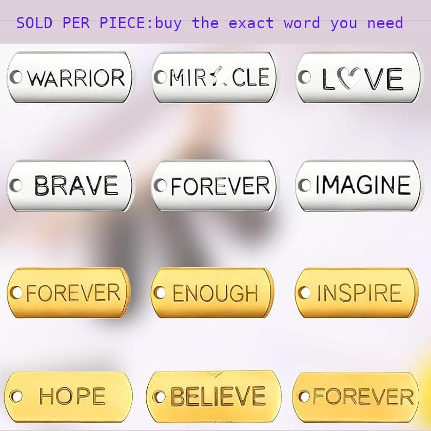 SINGLE PIECE Engraved Word Charm Pendant Of Your Choice for Jewelry Making - Zinc Alloy Gold or Silver Colored Charms for Necklace & Bracelet, Imported, Ships from California. - Image 4
