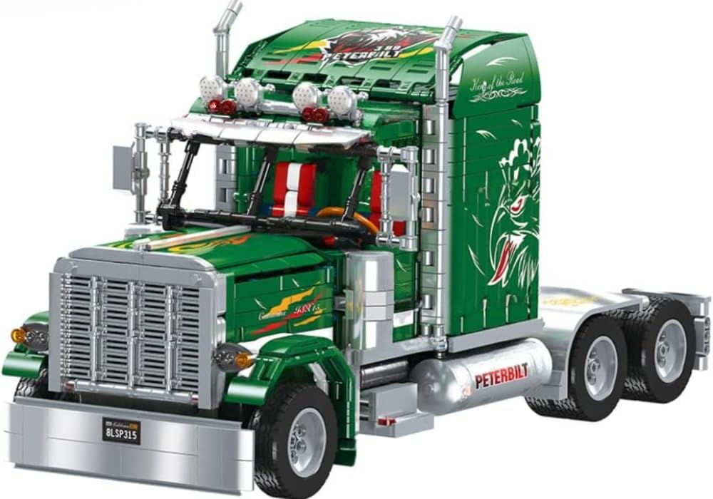JUCYJULY Sports Car Building Block Set, 2105 PCS Peterbilt 389 Tractor Truck Model Building kits, MOC Car Building Bricks, Construction Vehicles Toy Gift for Adult