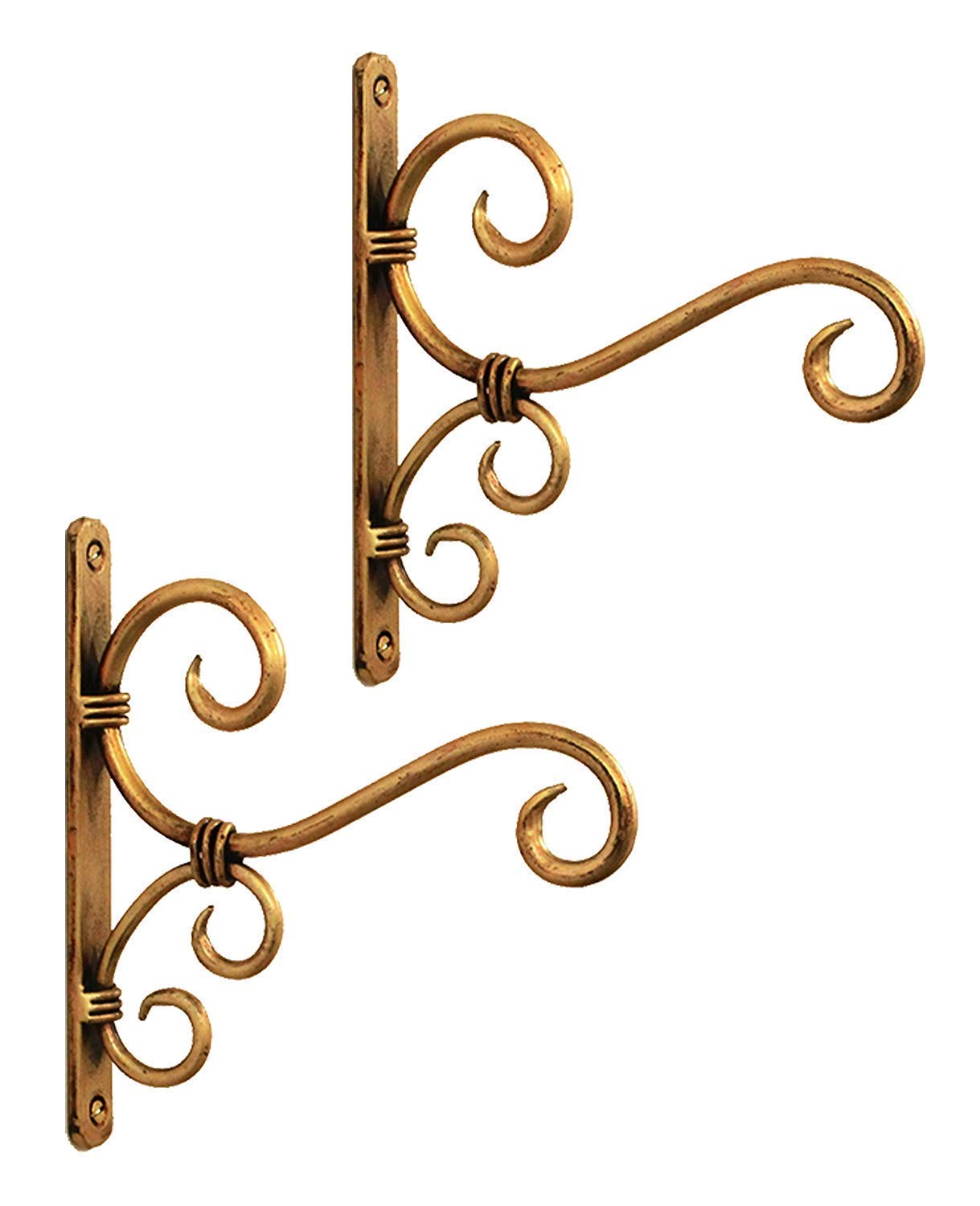 Antique Golden Polish Handmade Wrought Iron Wall Hanger for Lantern/Diya, Bird Feeder, Ornaments String Light Set of 2-image-38