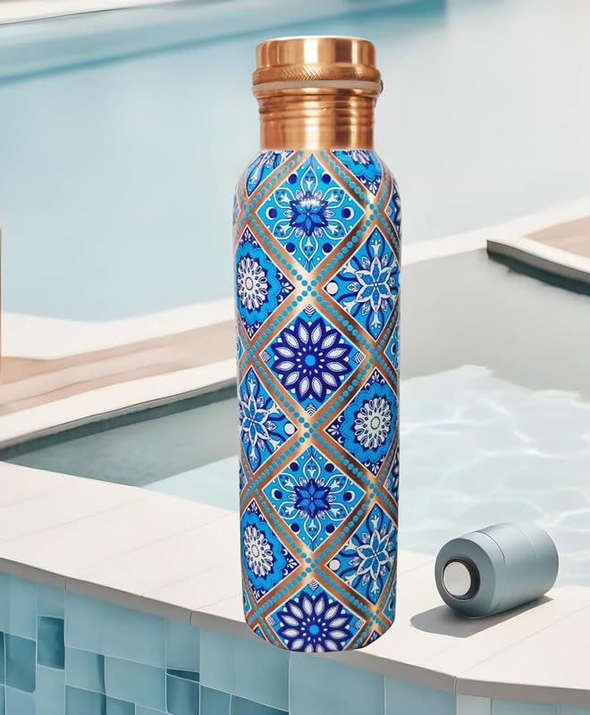 Kupfer-Trinkflasche, Groß Und Klein, Mit Farbkombination Und Gravur, Ayurvedische, Auslaufsichere Flasche Für Sport Und Yoga