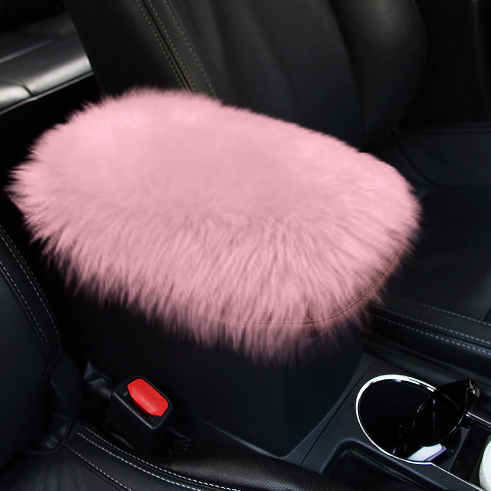 Photo 1 of Car Armrest Cover, 12.2in×6.3in Furry Auto Armrest Cover Pad, Warm in Winter, Soft Sheepskin Wool Armrest Pads, Universal for Car, SUV, Truck (Pink)