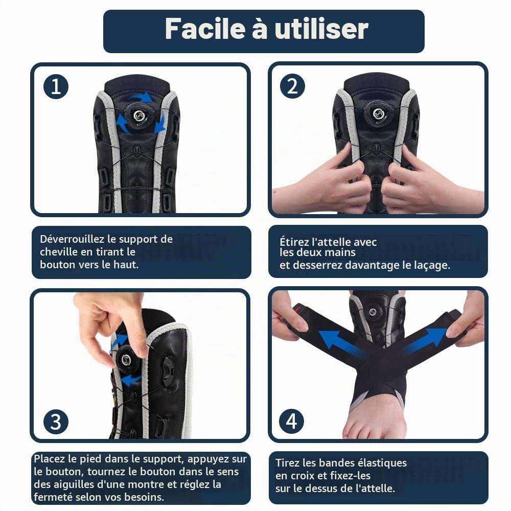 Bandage de cheville pour droite et gauche, attelle de cheville réglable avec molette de stabilisation pour entorse de la cheville, attelle de cheville, manchon de pied, tendinite, éperon