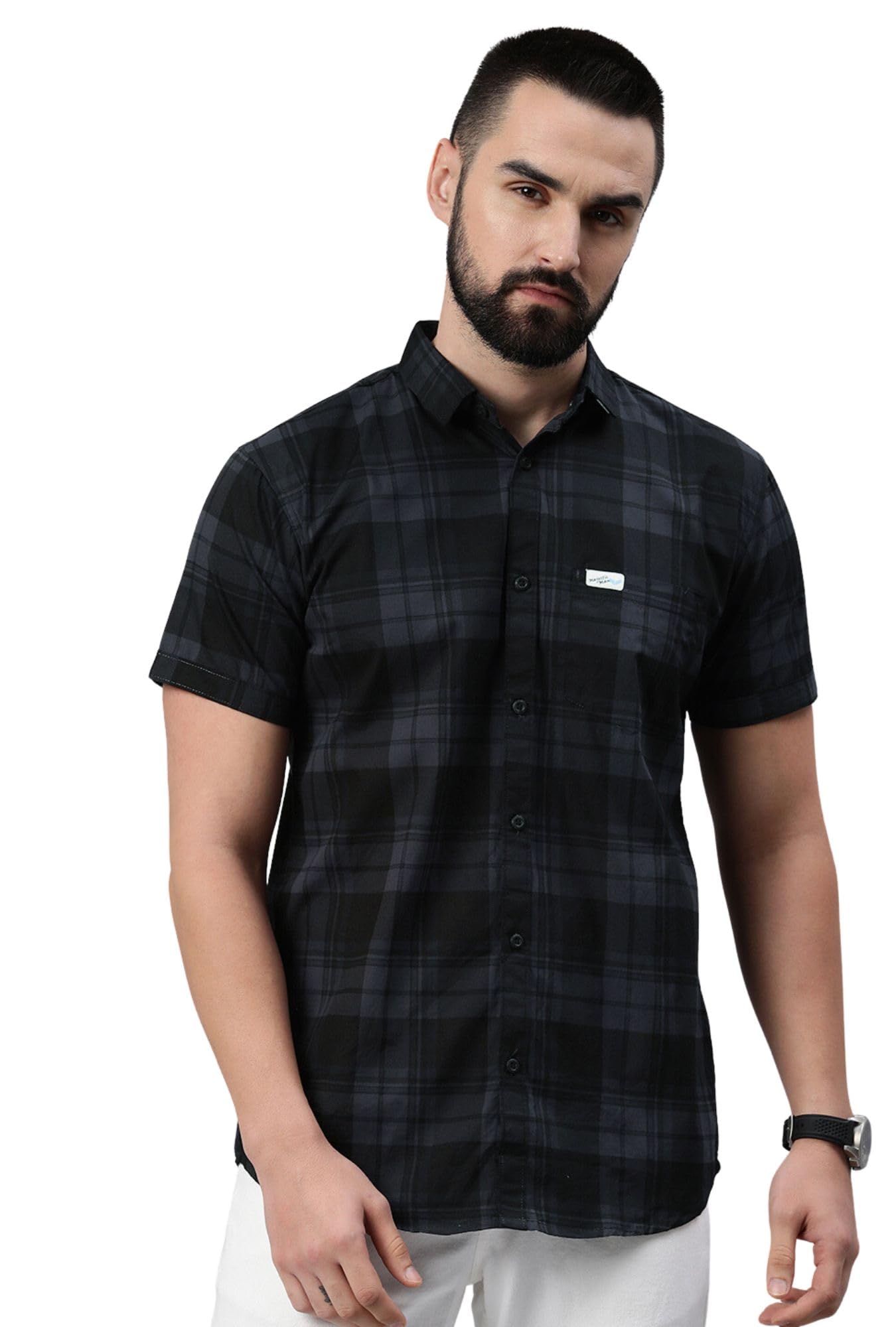 Majestic Man Men Cotton Checkered Half Sleeve Slim Fit Casual Shirt