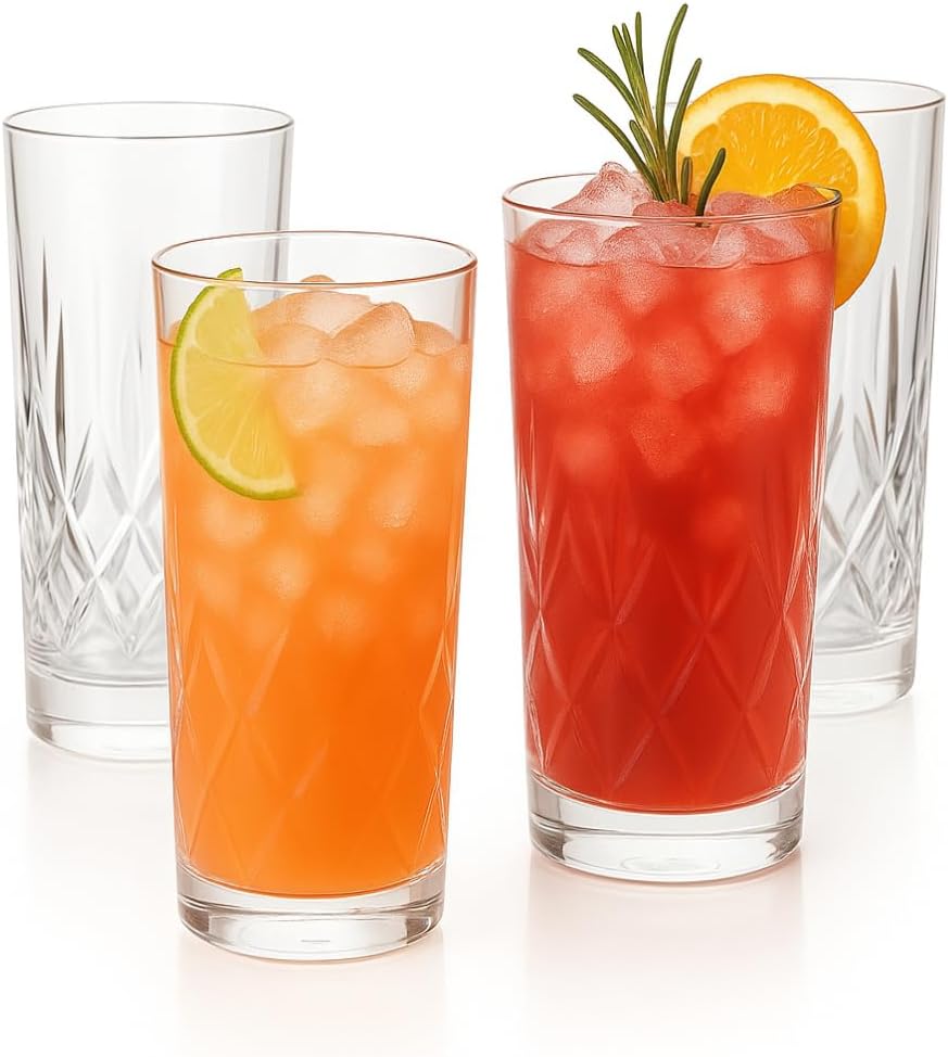 LEMONSODA Premium 12oz Highball Glasses, Tom Collins Glassware Set of 4