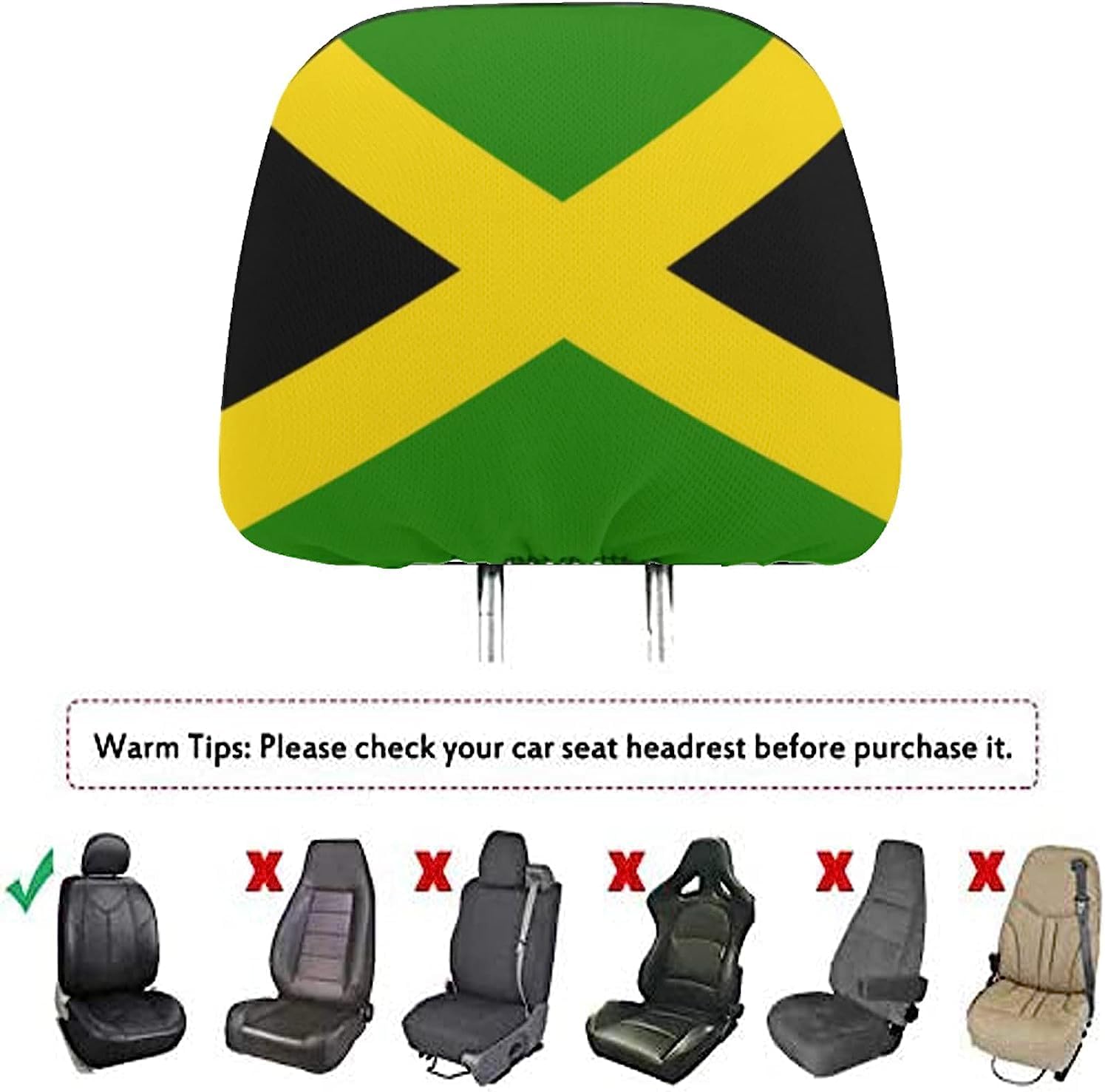 2 Pack Jamaica Flag Headrest Covers, Seat Cover Accessories Car Headrest Protector Universal Fit for Car/Truck Seats (Jamaica)