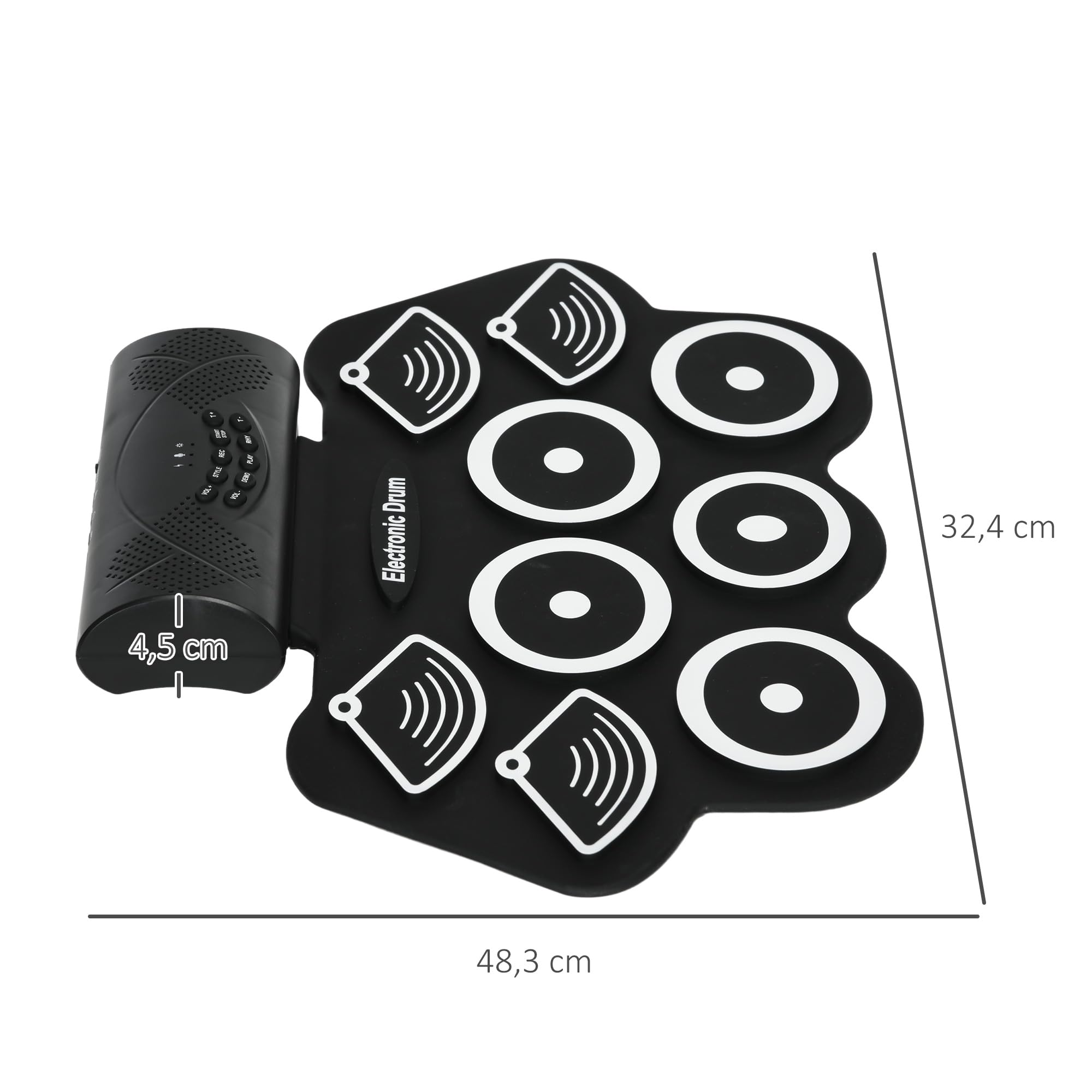 SPORTNOW Batterie électronique drum set, kit de batterie électrique, avec 9 pads, pédales et baguettes de tambour, deux haut-parleurs stéréo, pour enfants adultes débutants, silicone, blanc et noir