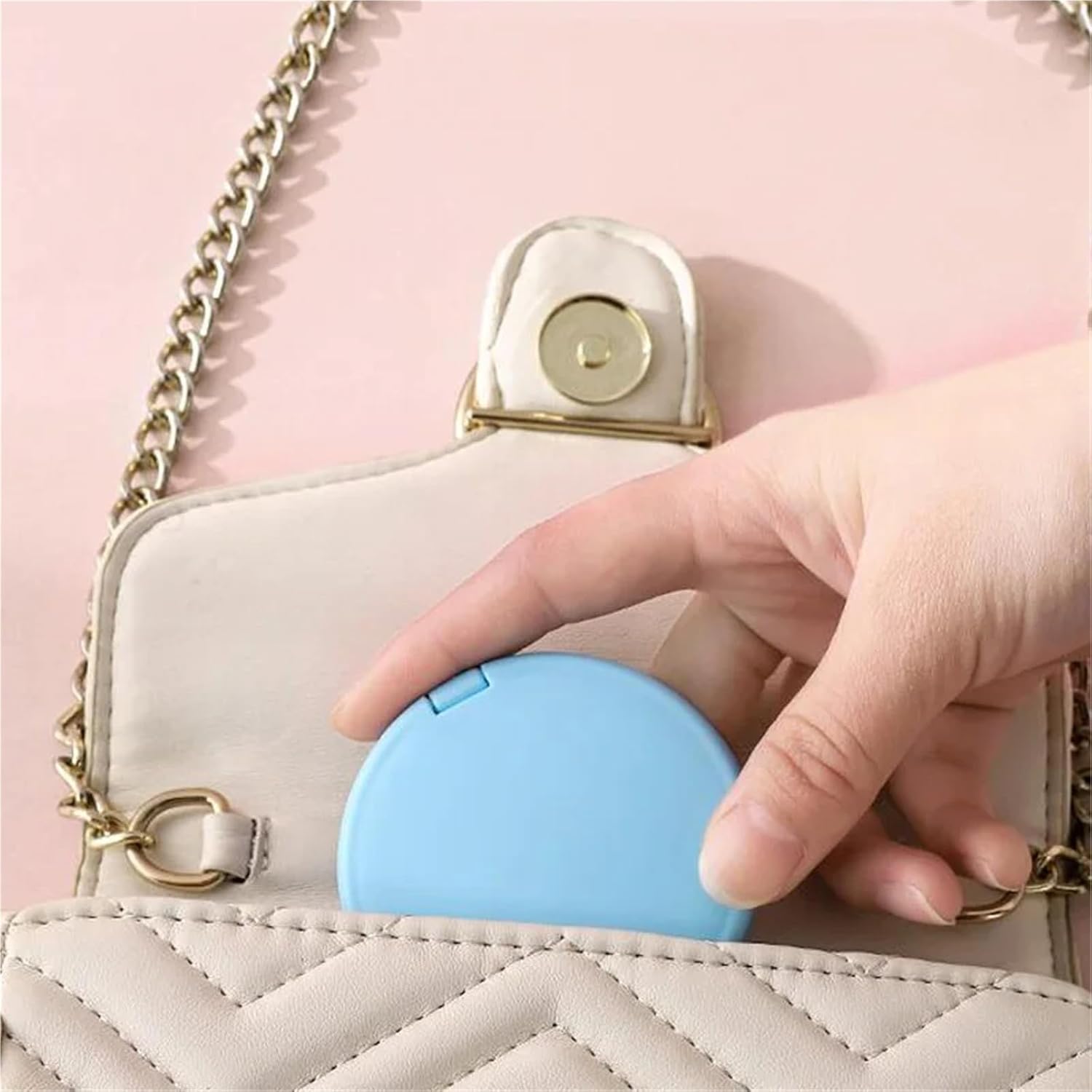 Handheld Makeup Mirror Double Sided Mini Portable Pocket Folding Round for Travel Tool(Black-1)
