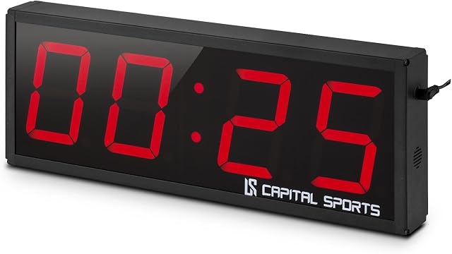 Capital Sports Timeter 1.0 and 2.0 - Sports Timer, Fitness Timer, 4 or 6 x Large Numerals, Beep, 3 Modes, Individually Programmable, 14 Memory Slots, Also for Wall Mounted, Black