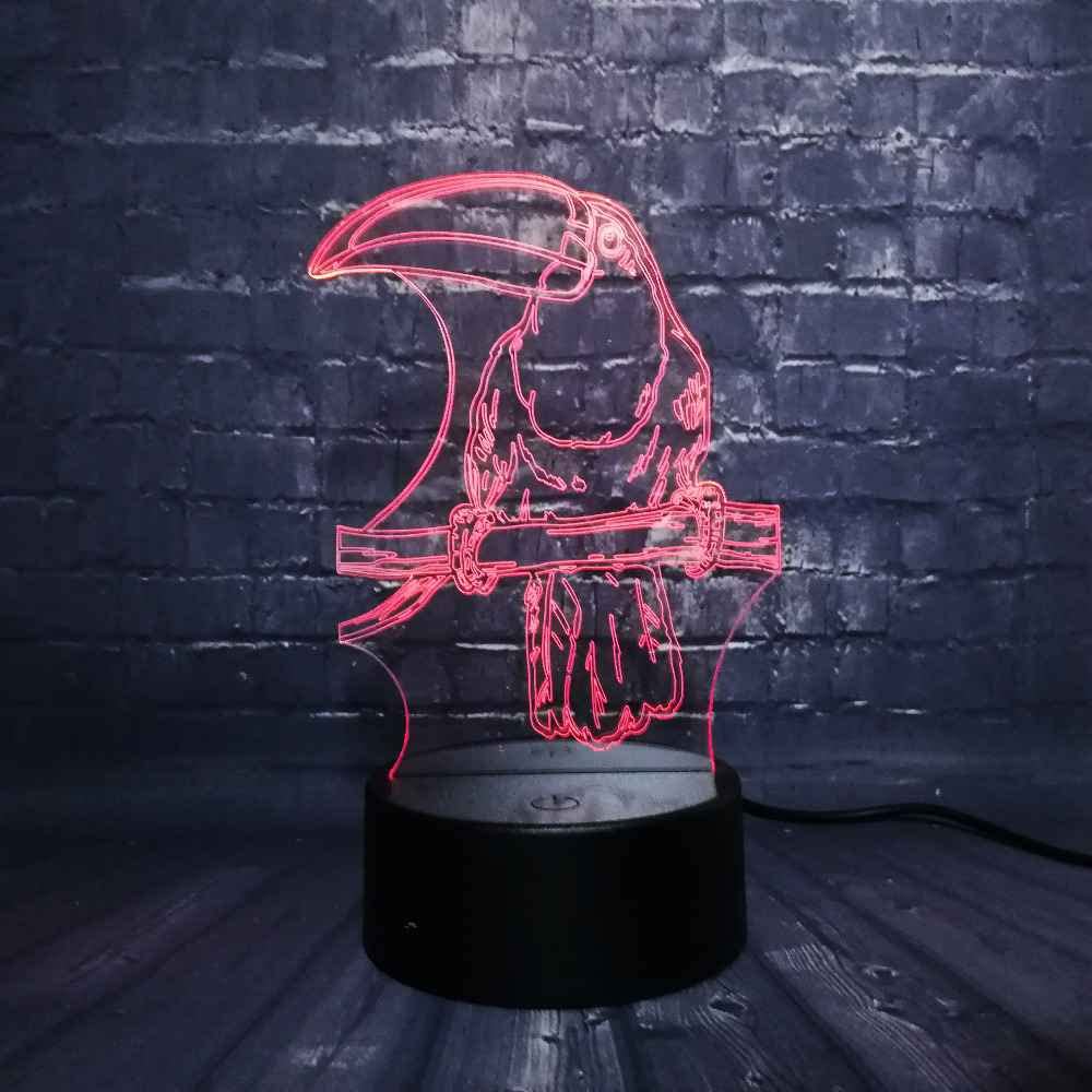 Lampada 3D Illusione Ottica Luce Notturna Bambini, Luce Notturna LED pappagallo animale, illuminazione di 16 Colori Decorazione camera da letto per