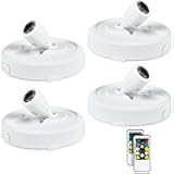 4 Pack Wireless LED Spotlight Battery Operated Picture Puck Lights with 2 Remote, Dimmable Stick Spot Lights with Timmer for Wall Display Painting Dartboard Artwork Accent Closet