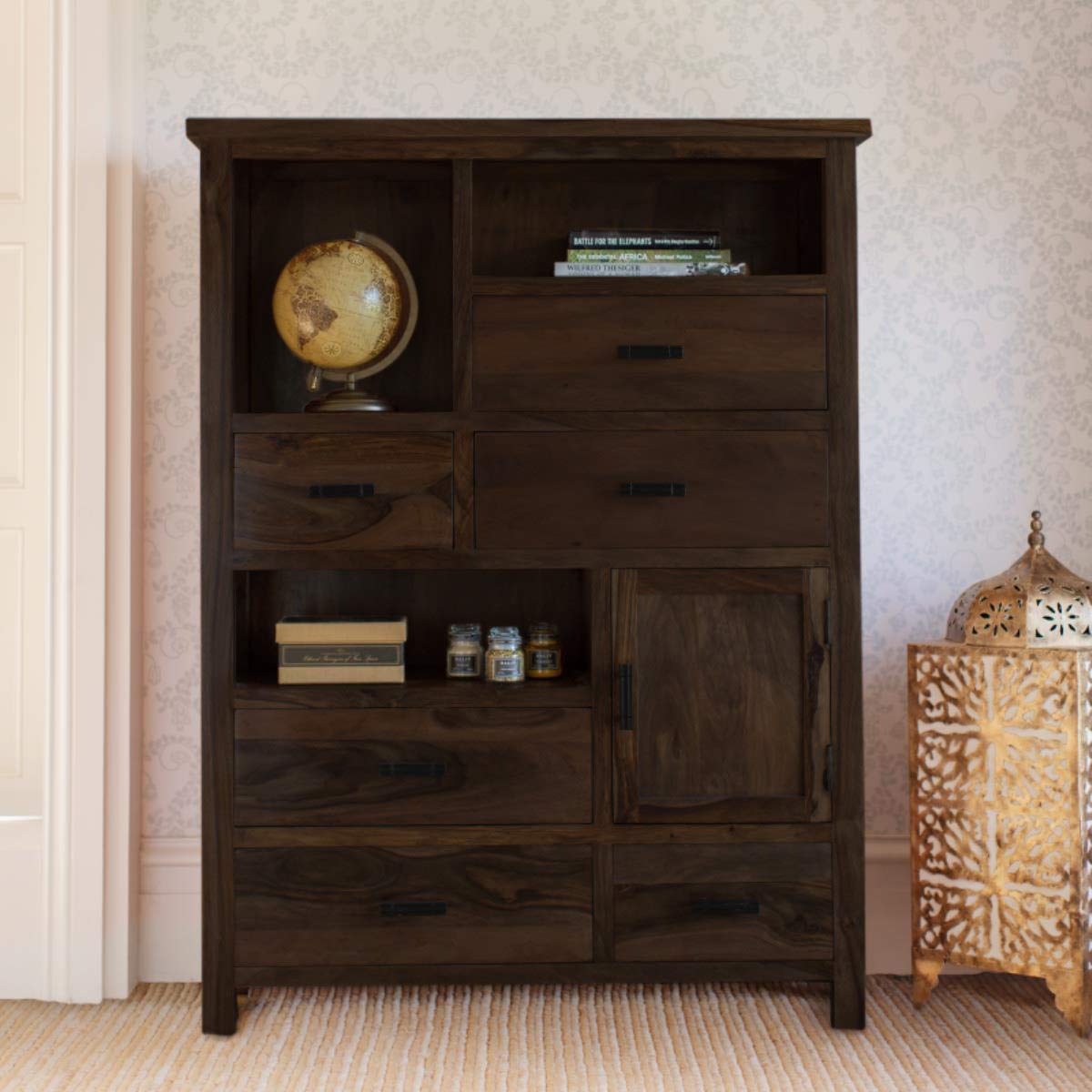 ANGEL FURNITURE Solid Sheesham Wood Vertical Storage Cabinet Large (Standard, Walnut Finish)