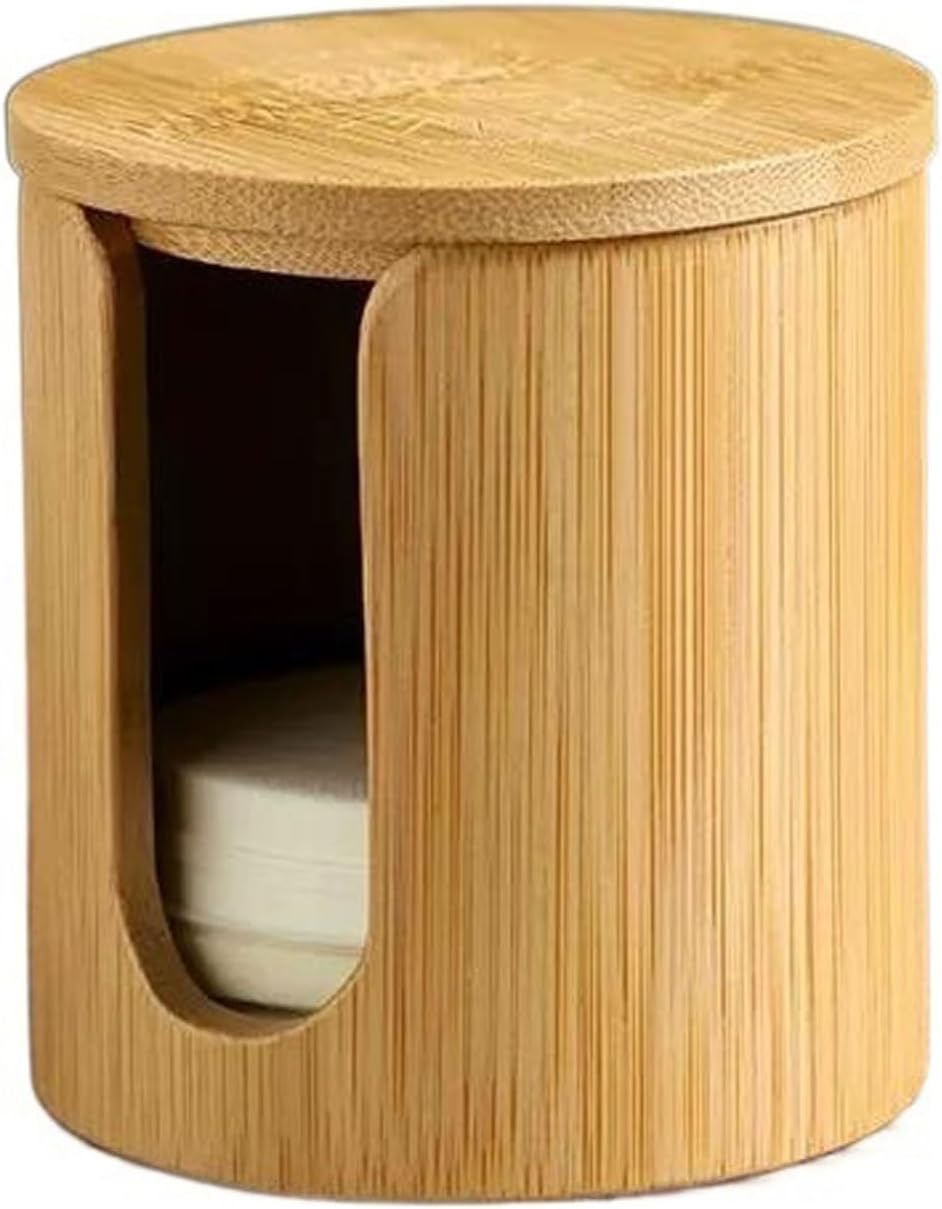 Coffee Filters Holder Round Coffee Filter Holder, Wood Coffee Filter Storage Container Storage Box, Countertop Coffee Filter Case with Lid, Coffee Filter Basket for Coffee Station Organizer Dispenser