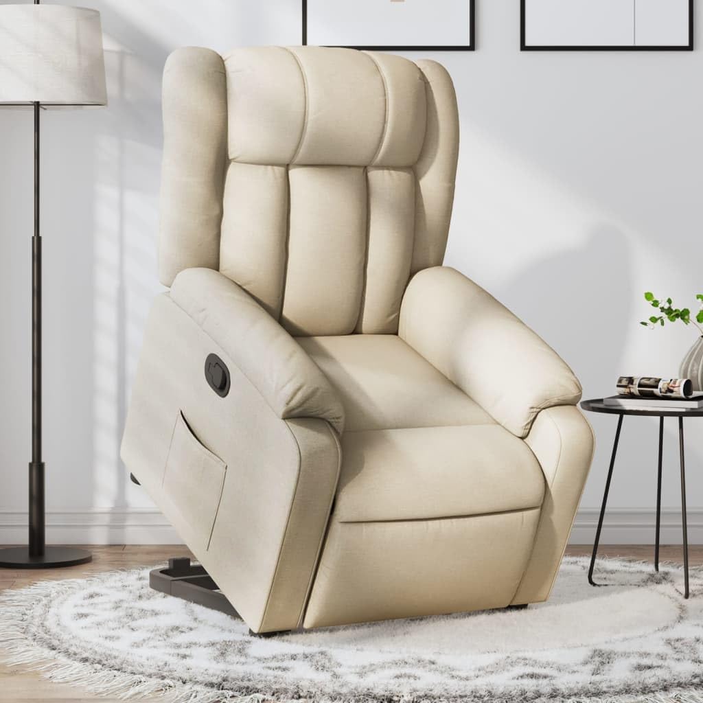 KOIECETA Relaxsessel mit Aufstehhilfe Sessel Aufstehsessel mit Liegefunktion Fernsehsessel Verstellbare Rückenlehne Fußteil Liegesessel Ruhesessel Polstersessel Creme Stoff