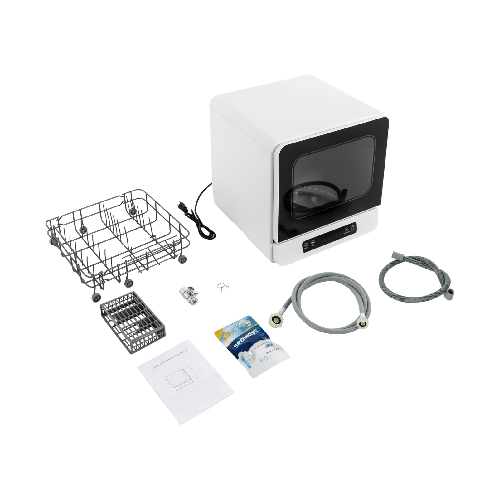 BANLICALI Countertop Dishwasher, 590W Countertop Compact Dishwasher with Inlet/Outlet Pipe for 32 Pieces Tableware, Portable Compact Dish Washing Machine for Small Apartments, Dorms, RVs White 110V